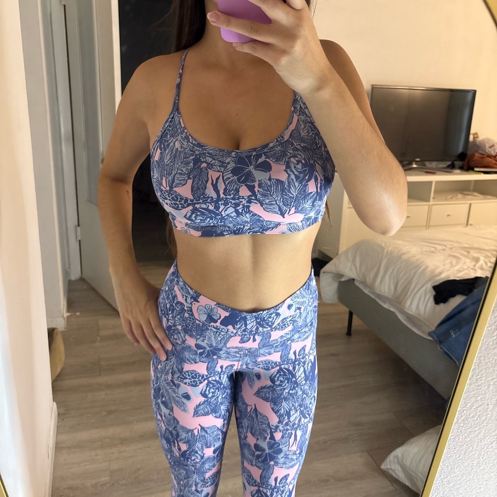 Floral Blue and Pink Sports Bra